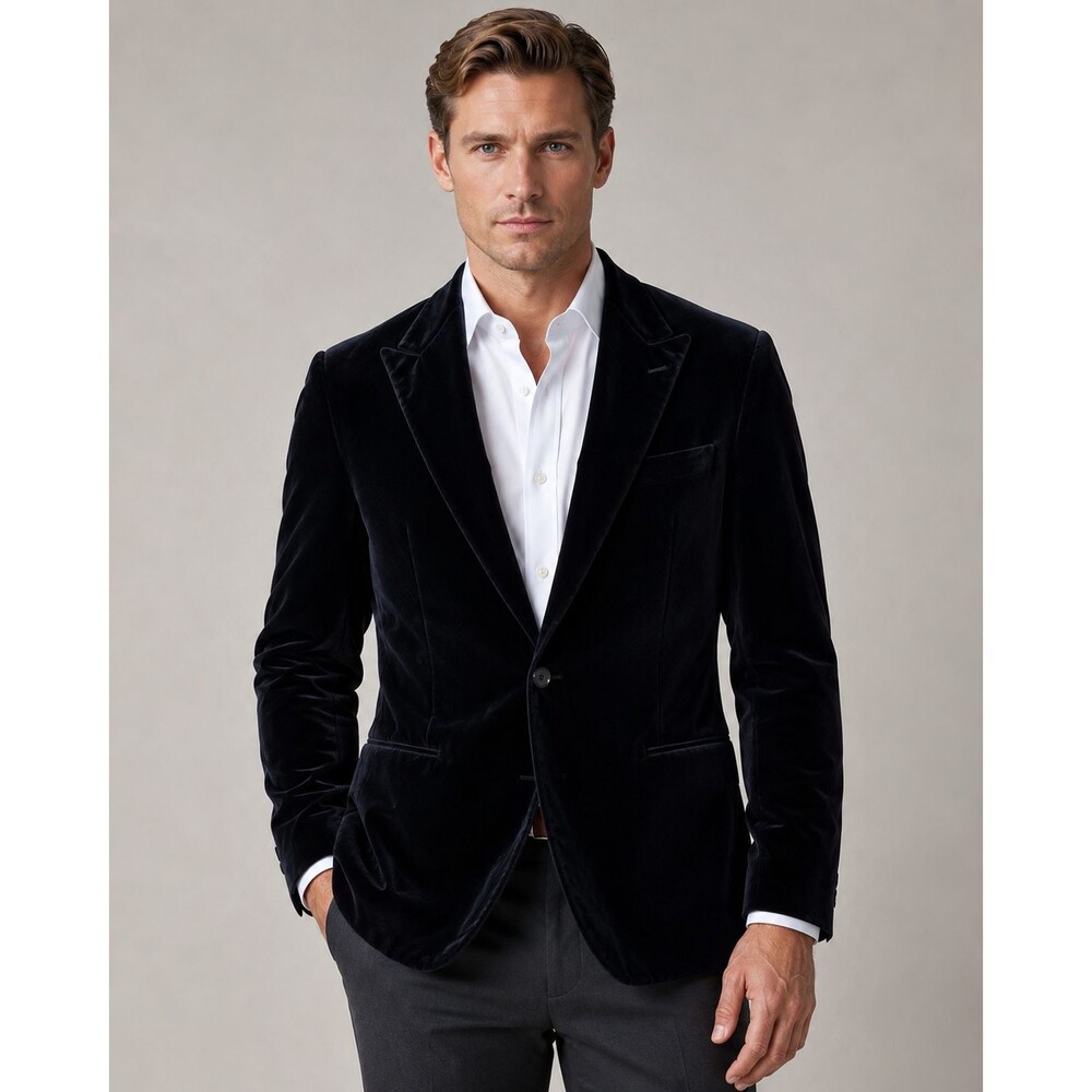 Polo Ralph Lauren Velvet Blazer Men’s 42L Black Cotton Sport Coat Formal Preppy